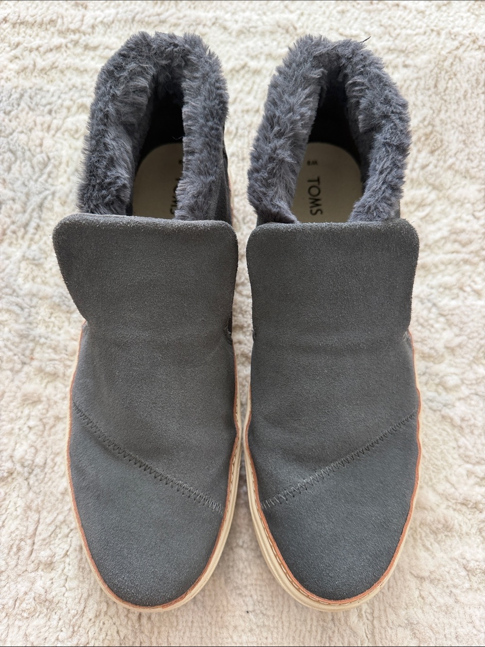 TOMS Women's Charcoal Suede Slip-On booties with Plush Collar